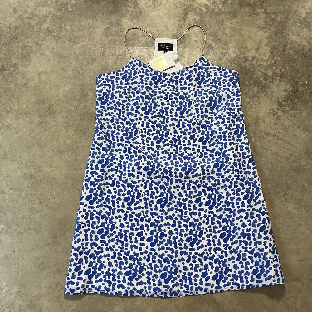 Buckley K Lucia Women 6 Blue Dot 100% Silk Lined Shift Mini Dress NWT Made USA